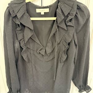 LOFT Women's black Ruffled Top